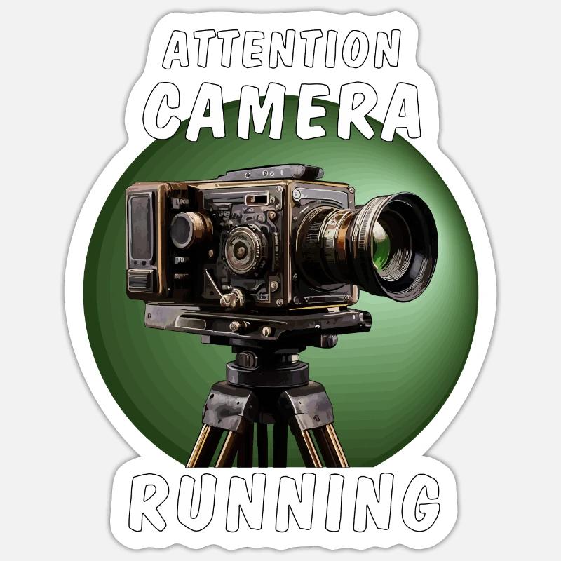 ATTENTION CAMÉRA EN MARCHE - Sticker taille S (10 x 10 cm) - blanc mat