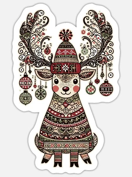 Weihnachtliches Vintage-Rentier im - Sticker Größe S (10 x 10 cm) - Mattweiß