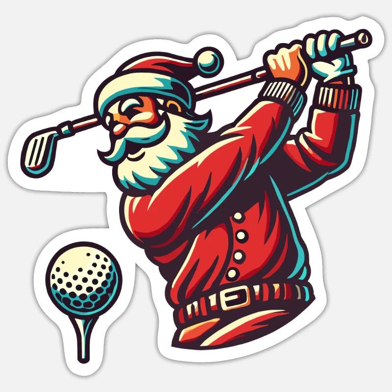 Julemanden spiller golf - Sticker størrelse S (10 x 10 cm) - mat hvid