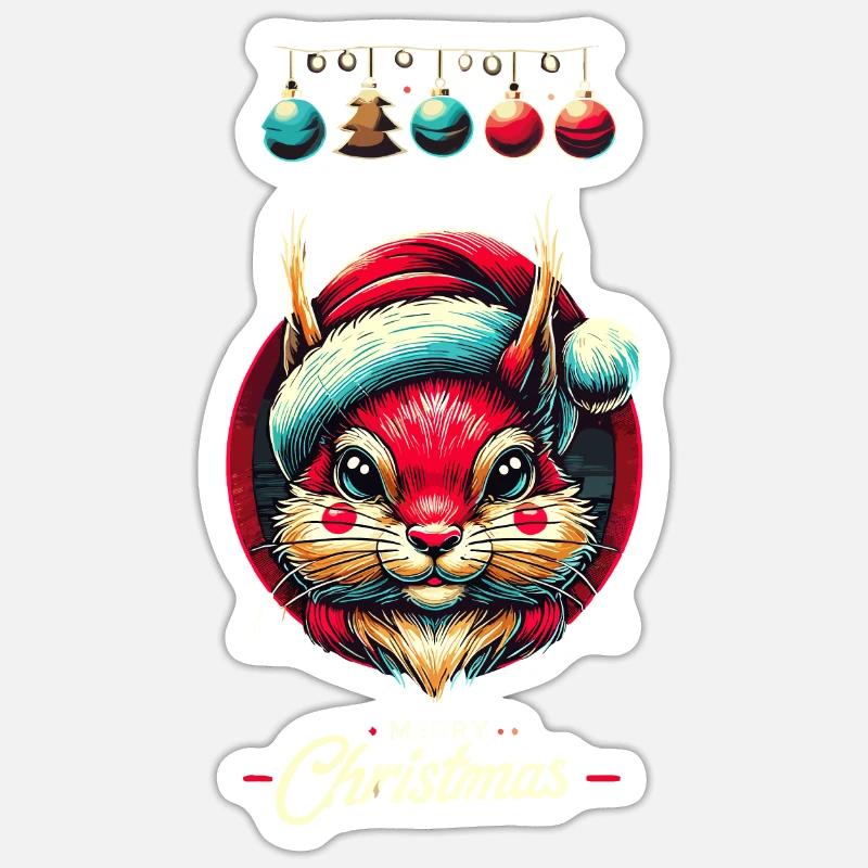 Joyeux Noël Motif Écureuil - Sticker taille S (10 x 10 cm) - blanc mat