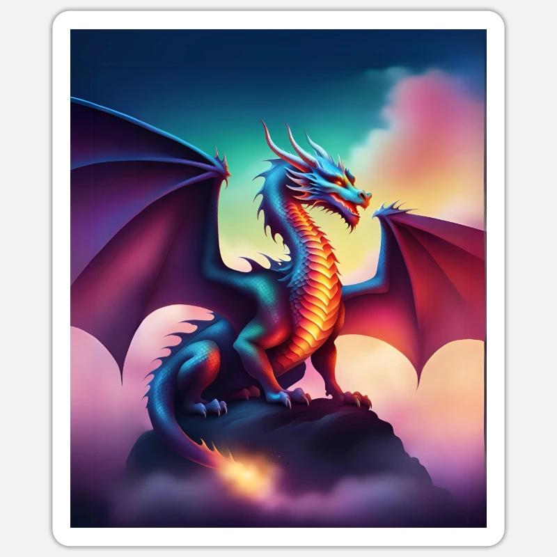 Drache auf einer Klippe - Sticker Größe S (10 x 10 cm) - Mattweiß
