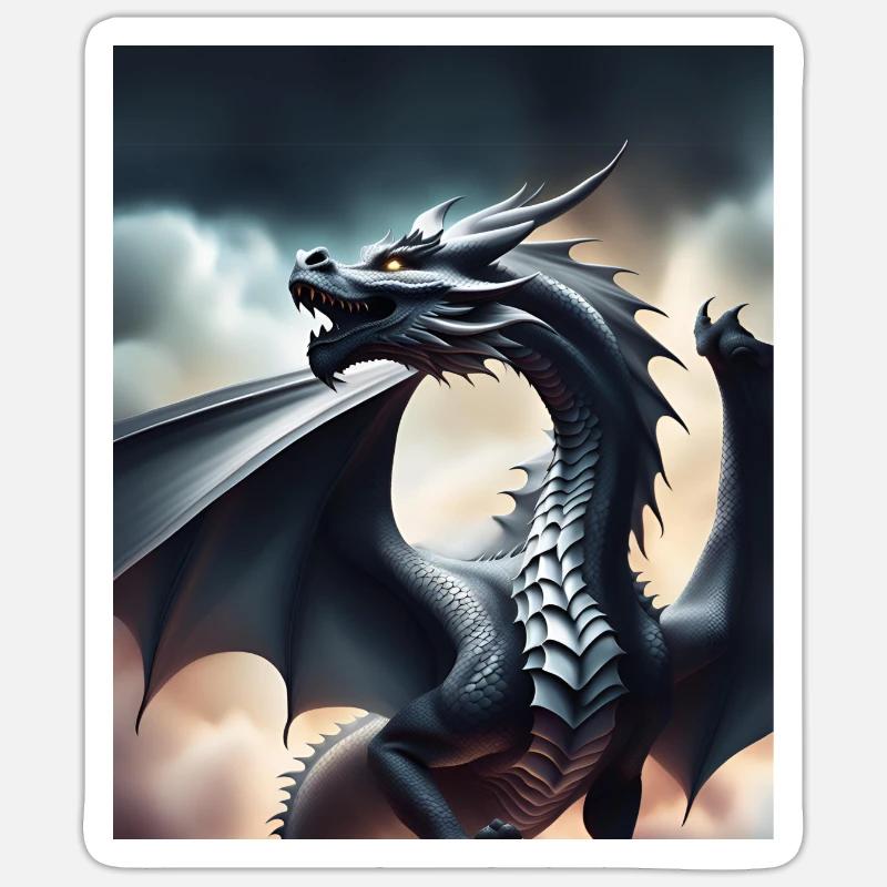 Grauer Drache - Sticker Größe S (10 x 10 cm) - Mattweiß
