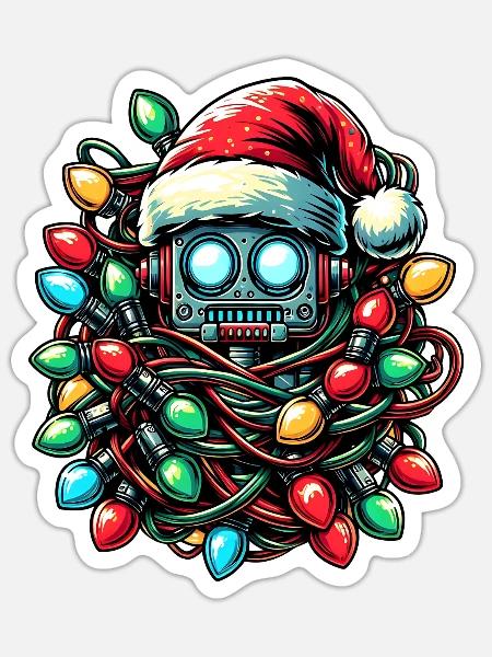 Roboter Robotertechnik Weihnachtsmütze Xmas - Sticker Größe S (10 x 10 cm) - Mattweiß