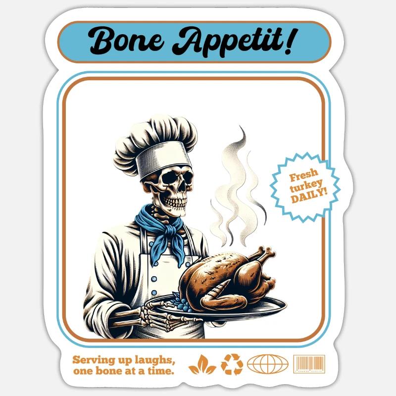 Cuisinier de dinde squelette - Sticker taille S (10 x 10 cm) - blanc mat