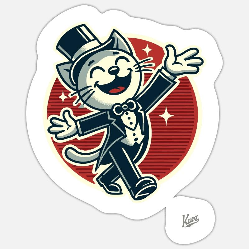 Chat drôle élégant en queue de pie avec chapeau haut de forme Sticker taille S (10 x 10 cm)