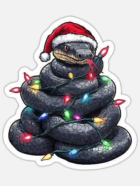 Black Snake Weihnachtsmütze Xmas - Sticker Größe S (10 x 10 cm) - Mattweiß