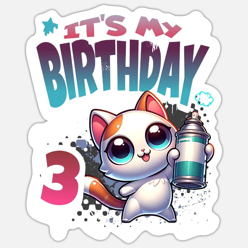 3rd Birthday Cat Graffiti - Sticker size S (10 x 10 cm) - white matte