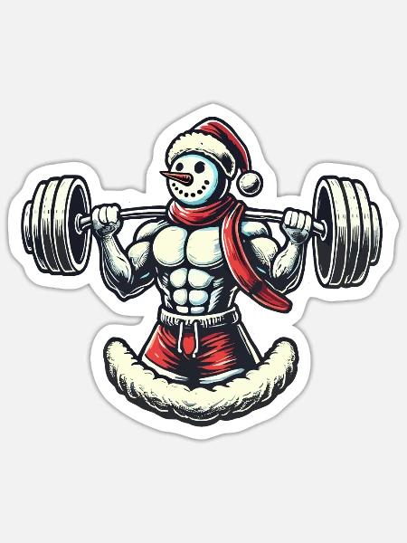 Starker Schneemann Gewichtheben Weihnachtsmotiv - Sticker Größe S (10 x 10 cm) - Mattweiß