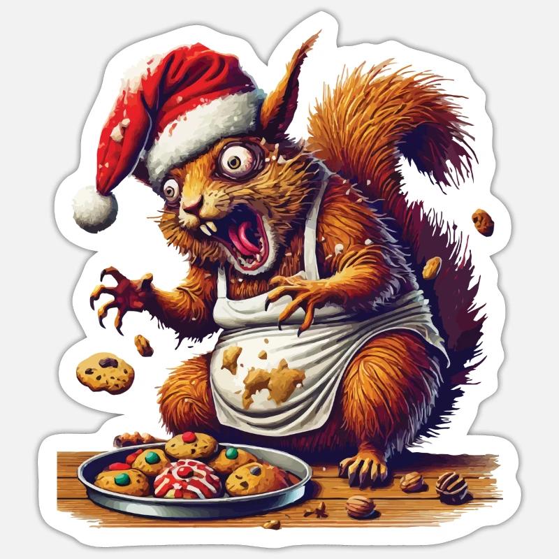 Weihnachtsstress Lustiges Mama Eichhörnchen - Sticker Größe S (10 x 10 cm) - Mattweiß