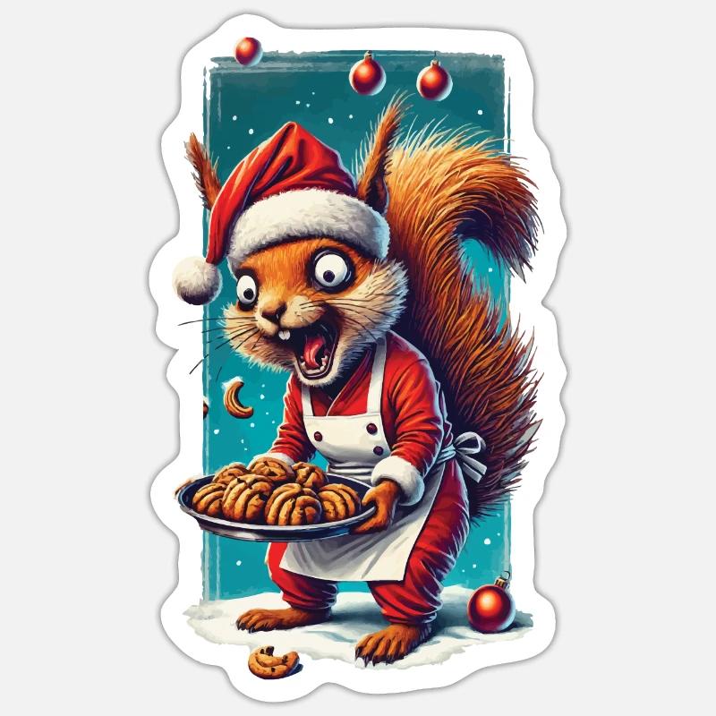 Weihnachtsstress Lustiges Mama Eichhörnchen - Sticker Größe S (10 x 10 cm) - Mattweiß
