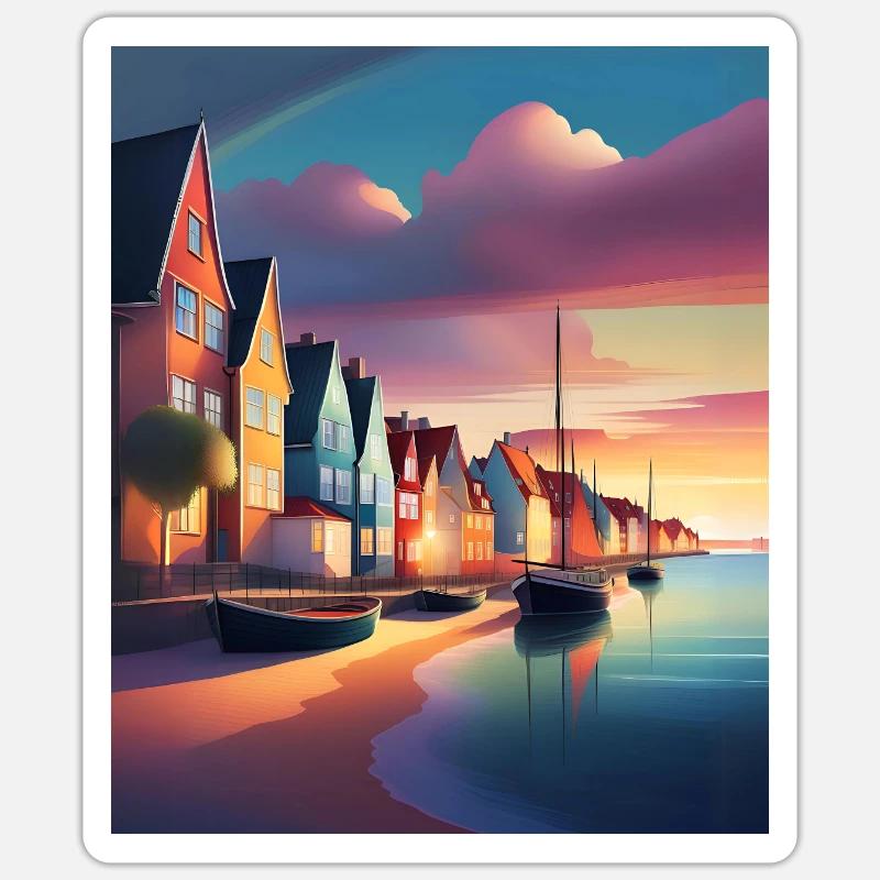 Denmark town harbour - Sticker size S (10 x 10 cm) - white matte