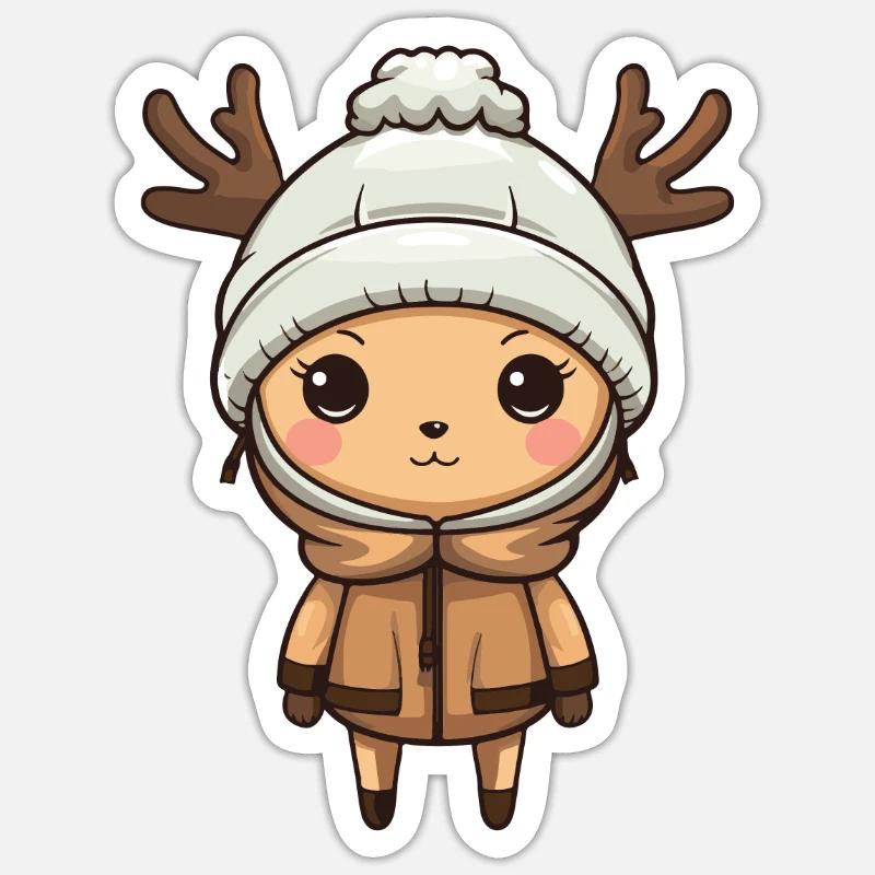 Deer Winter Comic - Sticker size S (10 x 10 cm) - white matte