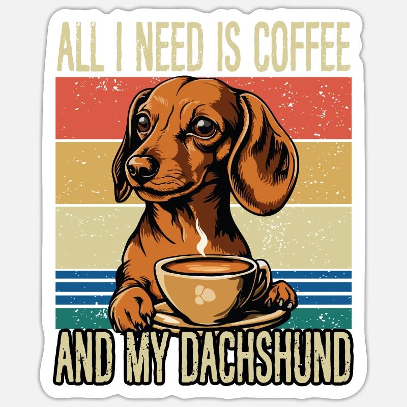 Le café et mon teckel - Sticker taille S (10 x 10 cm) - blanc mat