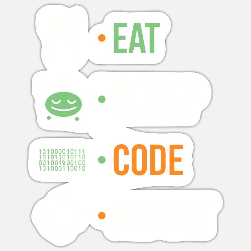 Manger, dormir, coder, répéter. Sticker taille S (10 x 10 cm)