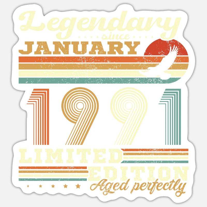Geburtstagsgeschenk Geboren im Januar 1991 - Sticker Größe S (10 x 10 cm) - Mattweiß