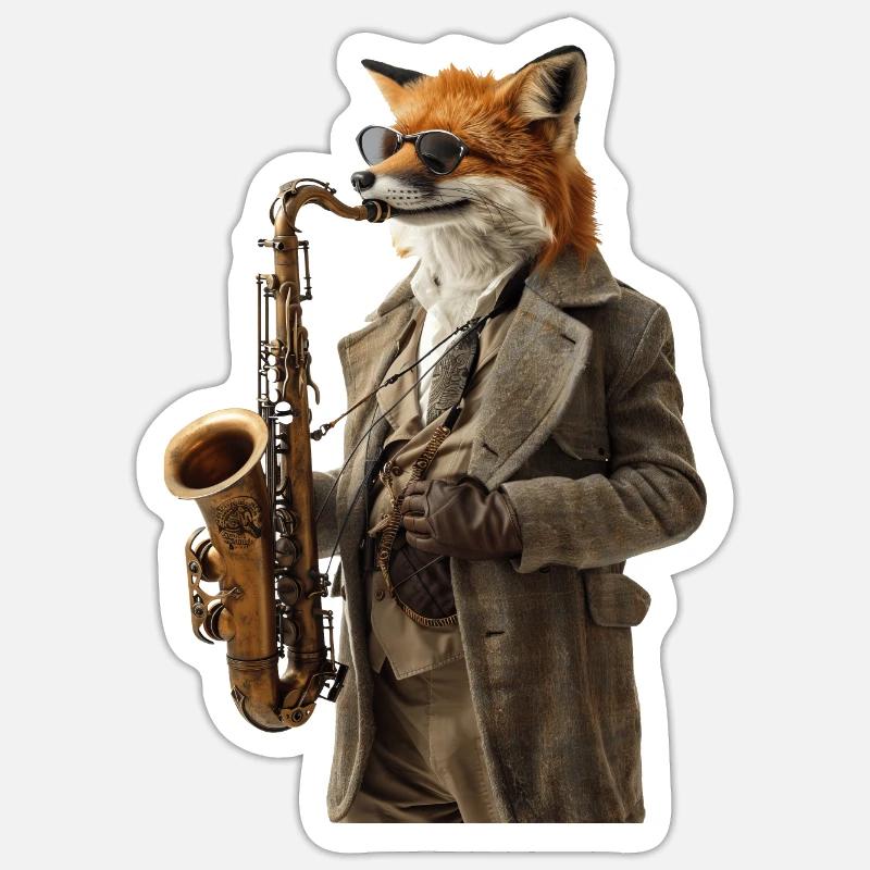 Fox Saxophone - Sticker taille S (10 x 10 cm) - blanc mat