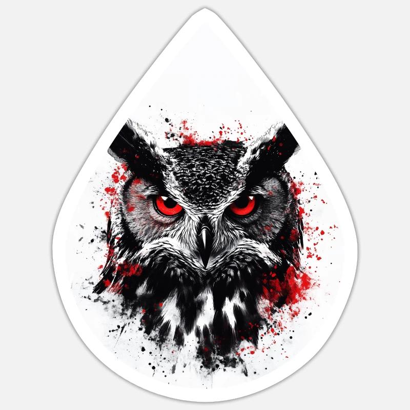 Trashpolka Eule Schwarz Rot - Sticker Größe S (10 x 10 cm) - Mattweiß