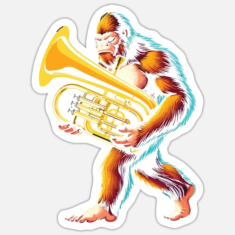 Yeti Gorilla avec euphonium - Sticker taille S (10 x 10 cm) - blanc mat