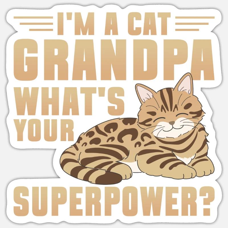 Chats Cadeaux Papy - Sticker taille S (10 x 10 cm) - blanc mat