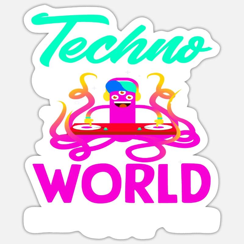 Techno Lover: Techno On World Off Sticker Größe S (10 x 10 cm)