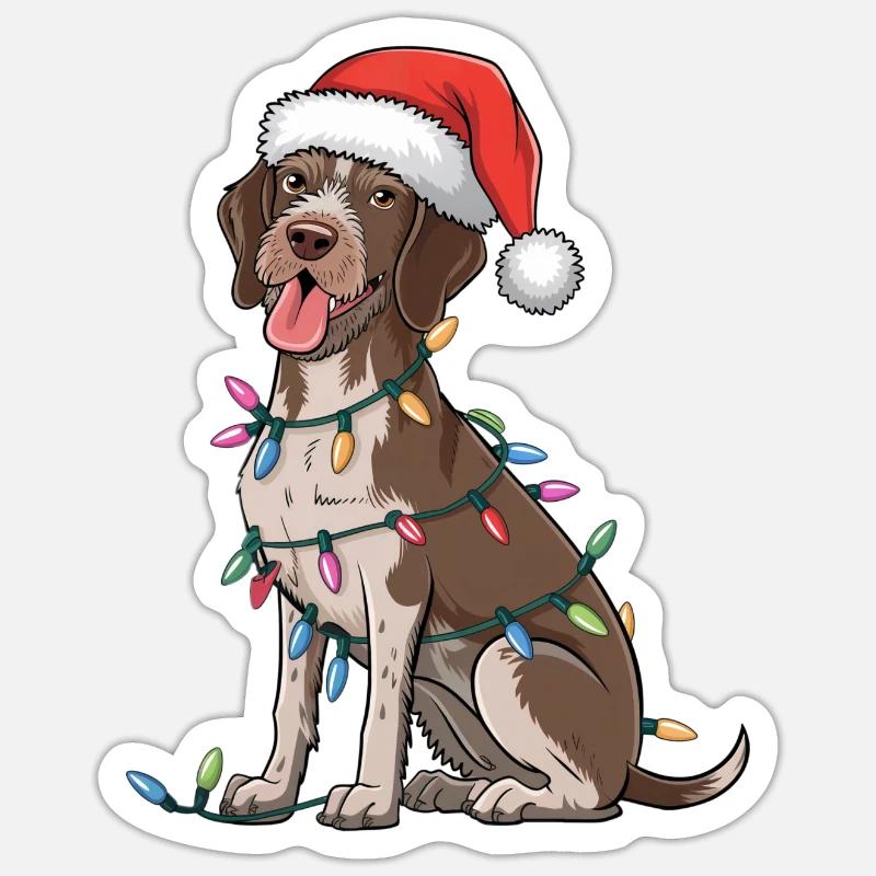 German Wirehaired Pointer Christmas Lights Xmas - Sticker Größe S (10 x 10 cm) - Mattweiß