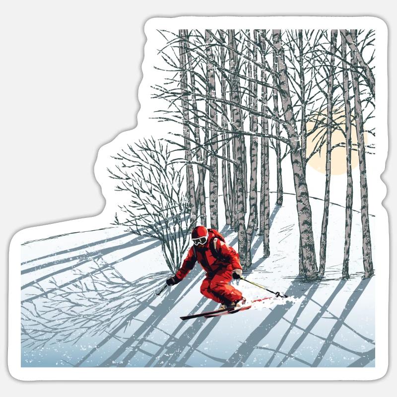 Nachtskifahren Night Skiing - Sticker Größe S (10 x 10 cm) - Mattweiß