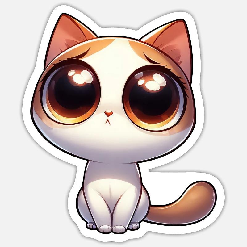Chat timide mignon en mode mendicité Sticker taille S (10 x 10 cm)