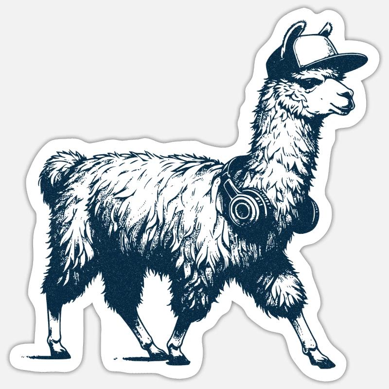Lama mit Kopfhörer - Sticker Größe S (10 x 10 cm) - Mattweiß