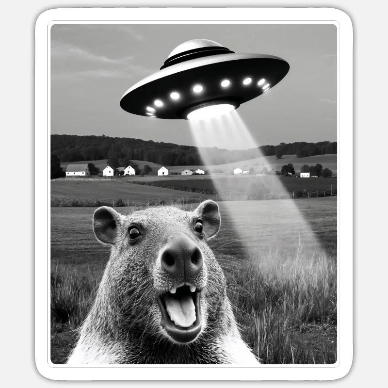 Capybara Selfie mit Alien UFO Lustiges Capybara Geschenk Sticker Größe S (10 x 10 cm)