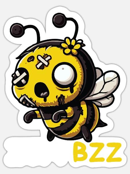 Zombzz Lustige Biene als Zombie-Wortspiel - Sticker Größe S (10 x 10 cm) - Mattweiß