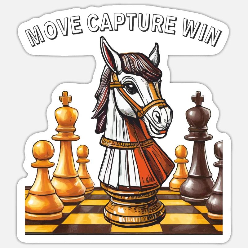 SCHACH MOVE CAPTURE WIN - Sticker Größe S (10 x 10 cm) - Mattweiß
