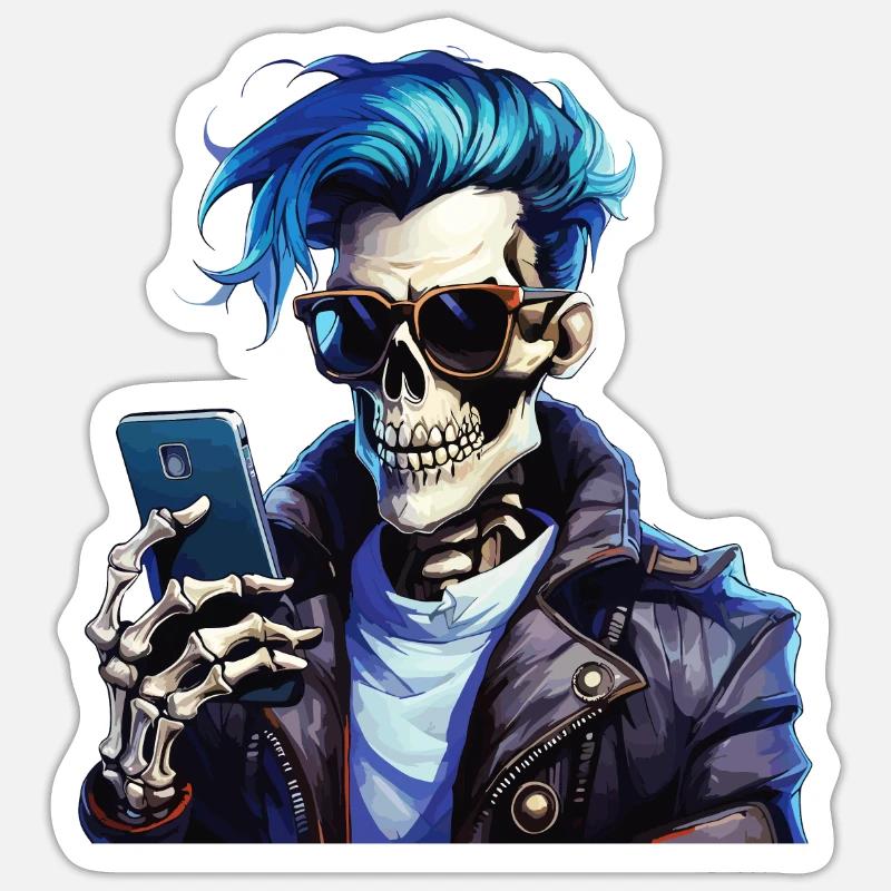 SKELETT MANN - Sticker Größe S (10 x 10 cm) - Mattweiß