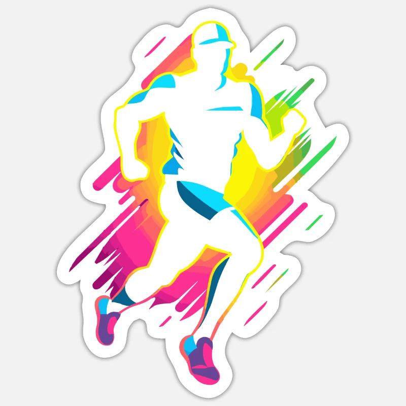 Marathon Läufer Comic Look - Sticker Größe S (10 x 10 cm) - Mattweiß