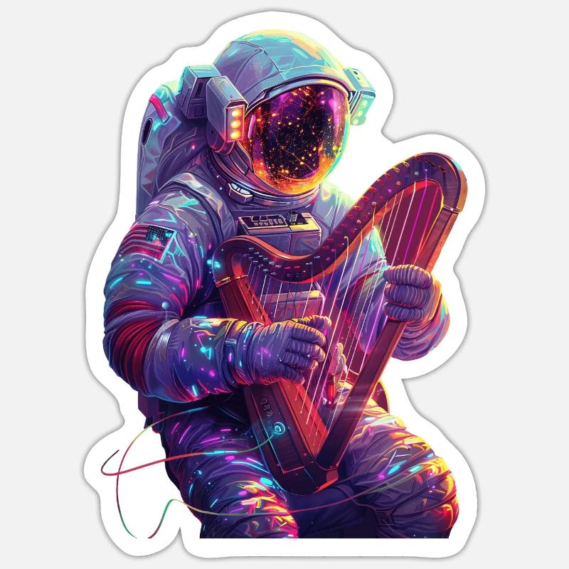 Harpe astronaute - Sticker taille S (10 x 10 cm) - blanc mat