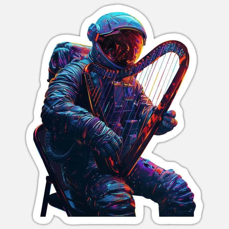 Astronaut Harfe - Sticker Größe S (10 x 10 cm) - Mattweiß