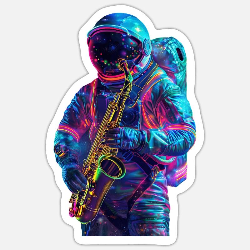 Saxophone astronaute - Sticker taille S (10 x 10 cm) - blanc mat