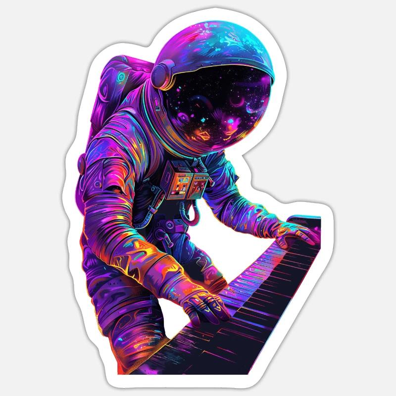 Piano astronaute - Sticker taille S (10 x 10 cm) - blanc mat
