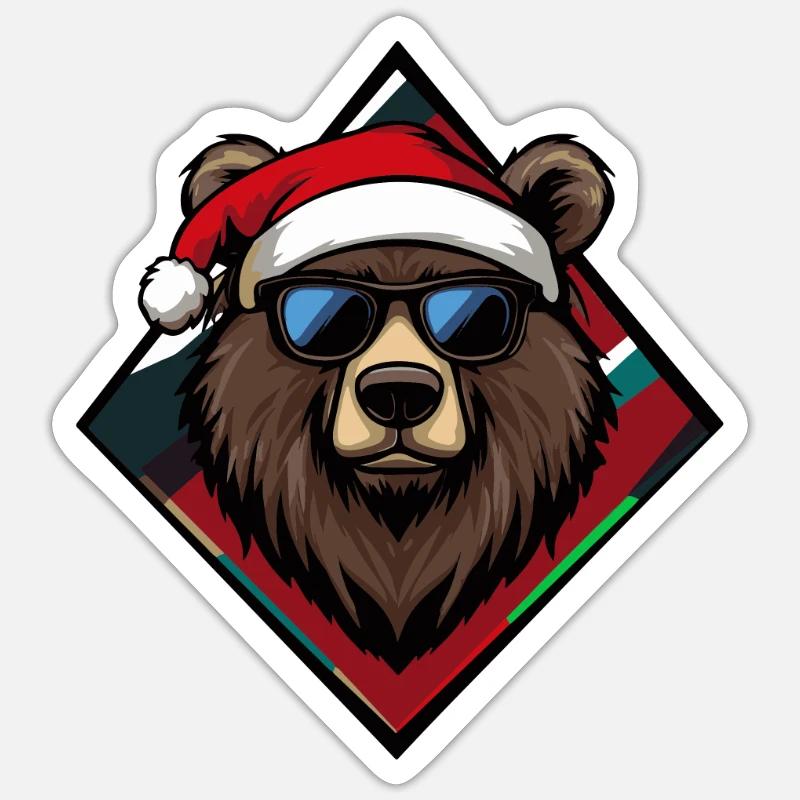 Ours Noël Cool - Sticker taille S (10 x 10 cm) - blanc mat