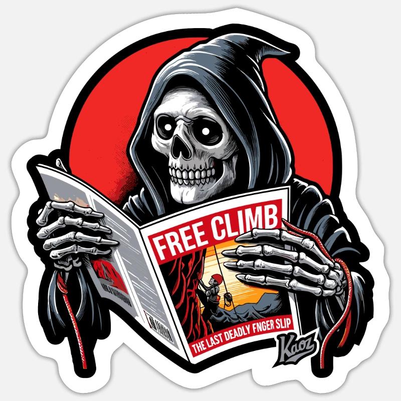 Sensenmann liest Heft über das Klettern - Sticker Größe S (10 x 10 cm) - Mattweiß