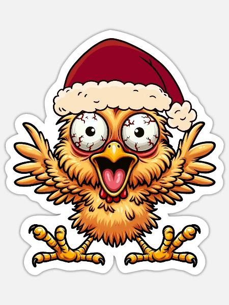 Weihnachten Huhn Hühner Nikolaus Weihnachtsmann - Sticker Größe S (10 x 10 cm) - Mattweiß