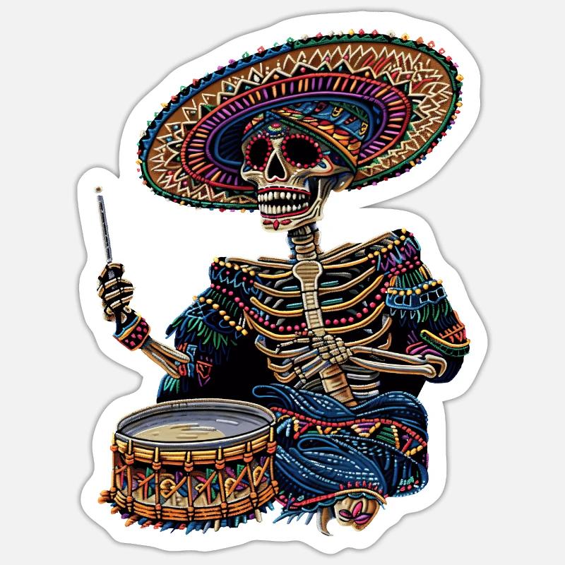 Mexican Skeleton Drums - Sticker size S (10 x 10 cm) - white matte