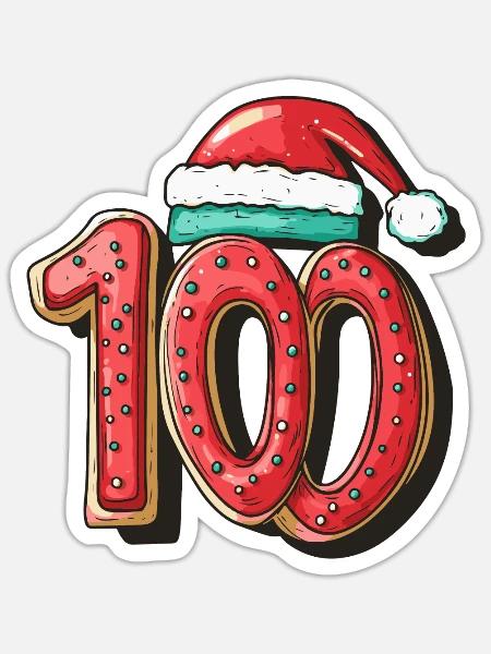 100 Zahl Weihnachten Keks - Sticker Größe S (10 x 10 cm) - Mattweiß