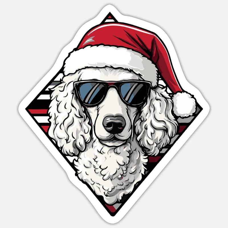 Caniche chien Noël cool - Sticker taille S (10 x 10 cm) - blanc mat