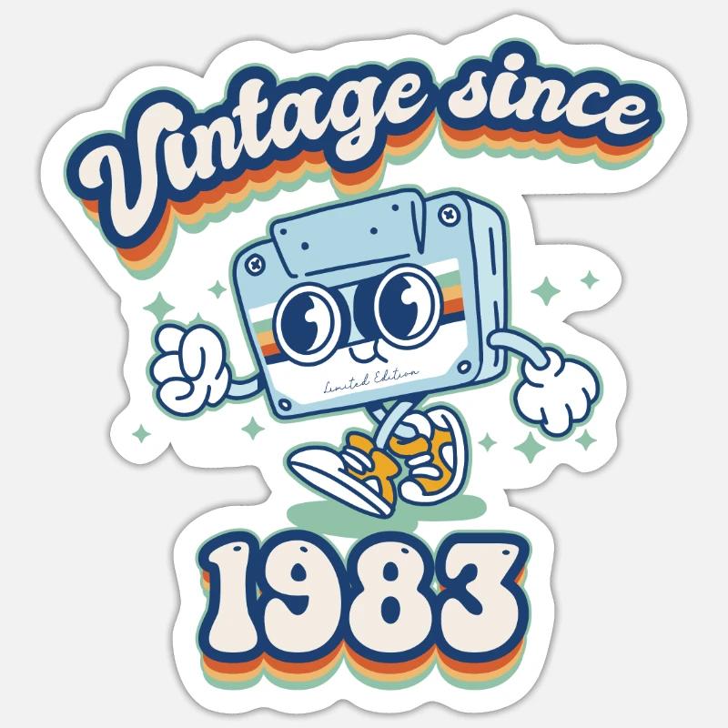 Millésime 1983 Rétro Rétro 42e anniversaire - Sticker taille S (10 x 10 cm) - blanc mat