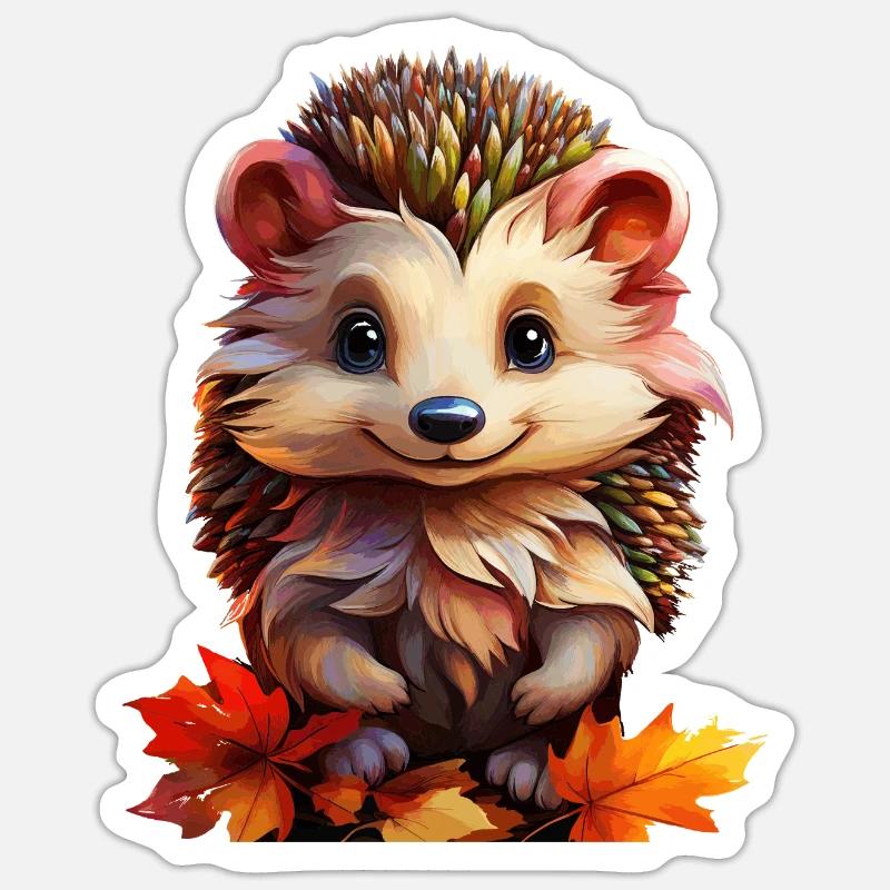 FEUILLES D’AUTOMNE HÉRISSON - Sticker taille S (10 x 10 cm) - blanc mat