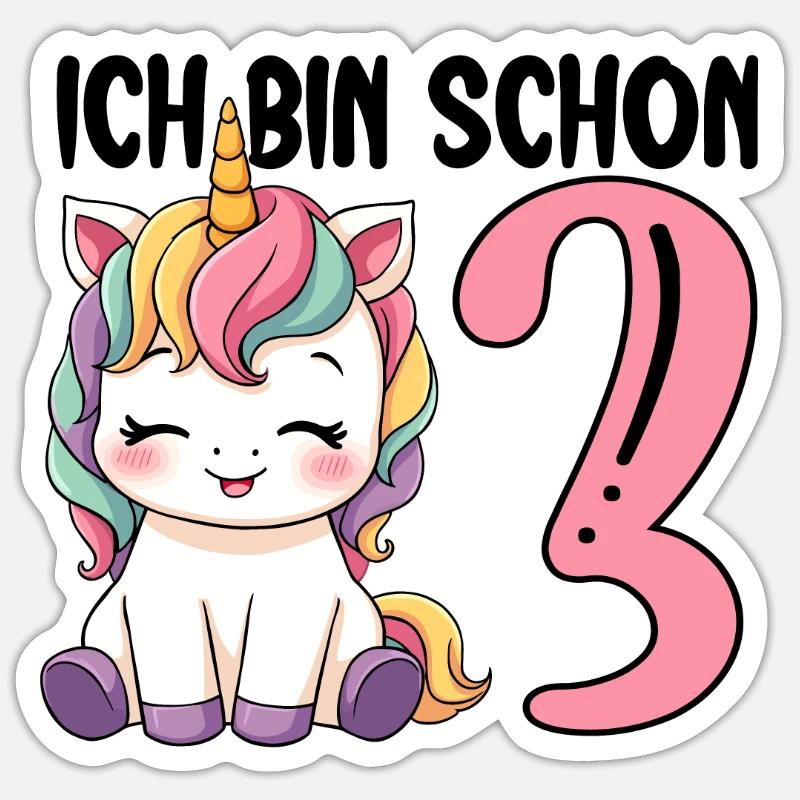 Ich bin schon Drei Einhorn 3. Geburtstag - Sticker Größe S (10 x 10 cm) - Mattweiß