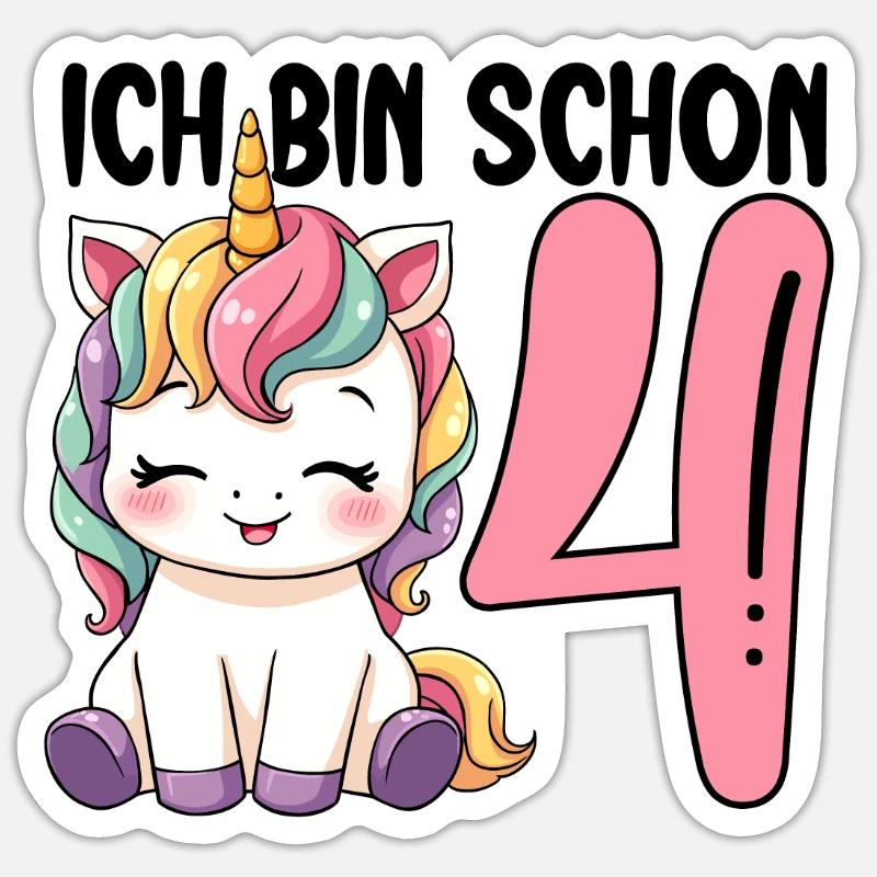Ich bin schon Vier Einhorn 4. Geburtstag - Sticker Größe S (10 x 10 cm) - Mattweiß