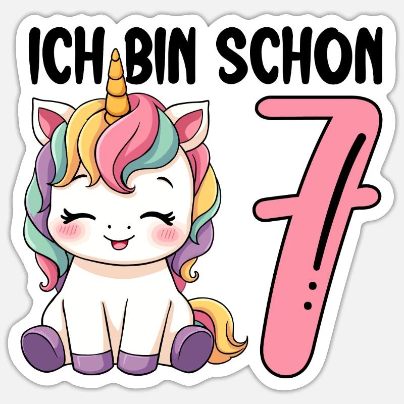 Ich bin schon Sieben Einhorn 7. Geburtstag - Sticker Größe S (10 x 10 cm) - Mattweiß