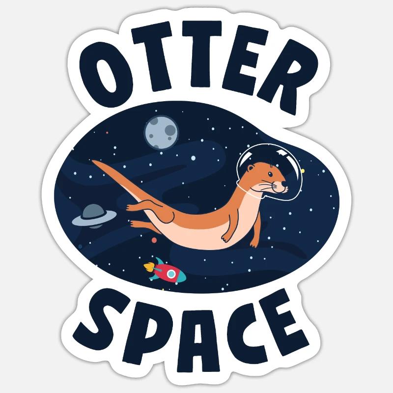 Otter Pun Space Science Astronaut - Sticker Größe S (10 x 10 cm) - Mattweiß
