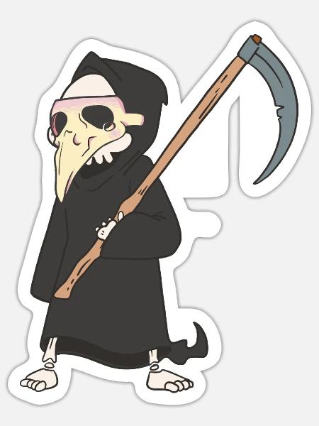Halloween Mittelalter Pest Sensenmann - Sticker Größe S (10 x 10 cm) - Mattweiß